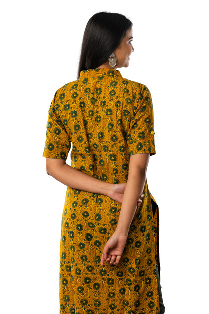 Mustard Pure Cotton Ajrakh Kurta