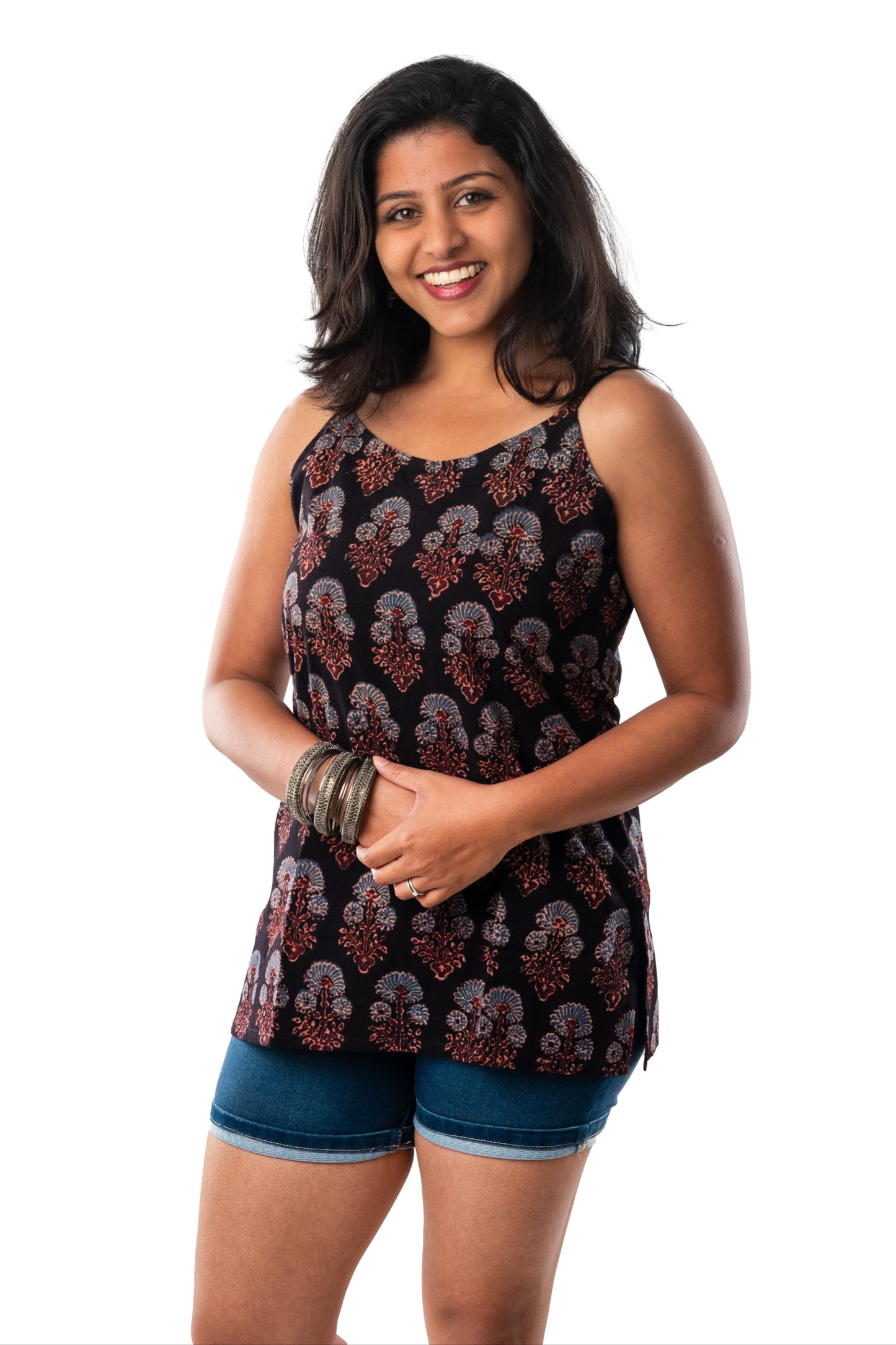 Black Ajrakh Spaghetti Short Top