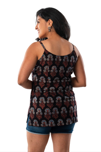 Black Ajrakh Spaghetti Short Top