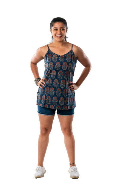 Indigo Ajrakh Spaghetti Short Top