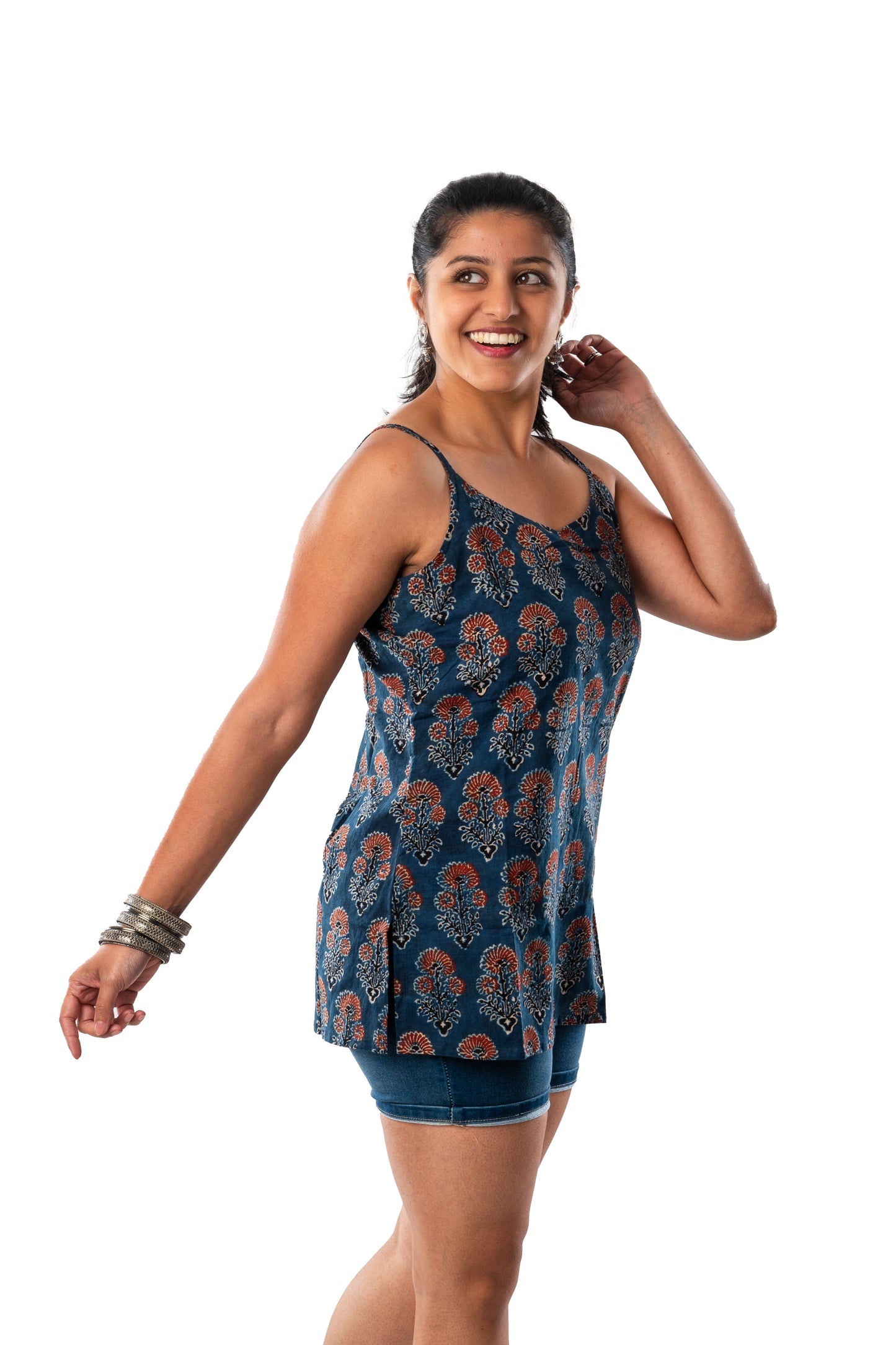 Indigo Ajrakh Spaghetti Short Top
