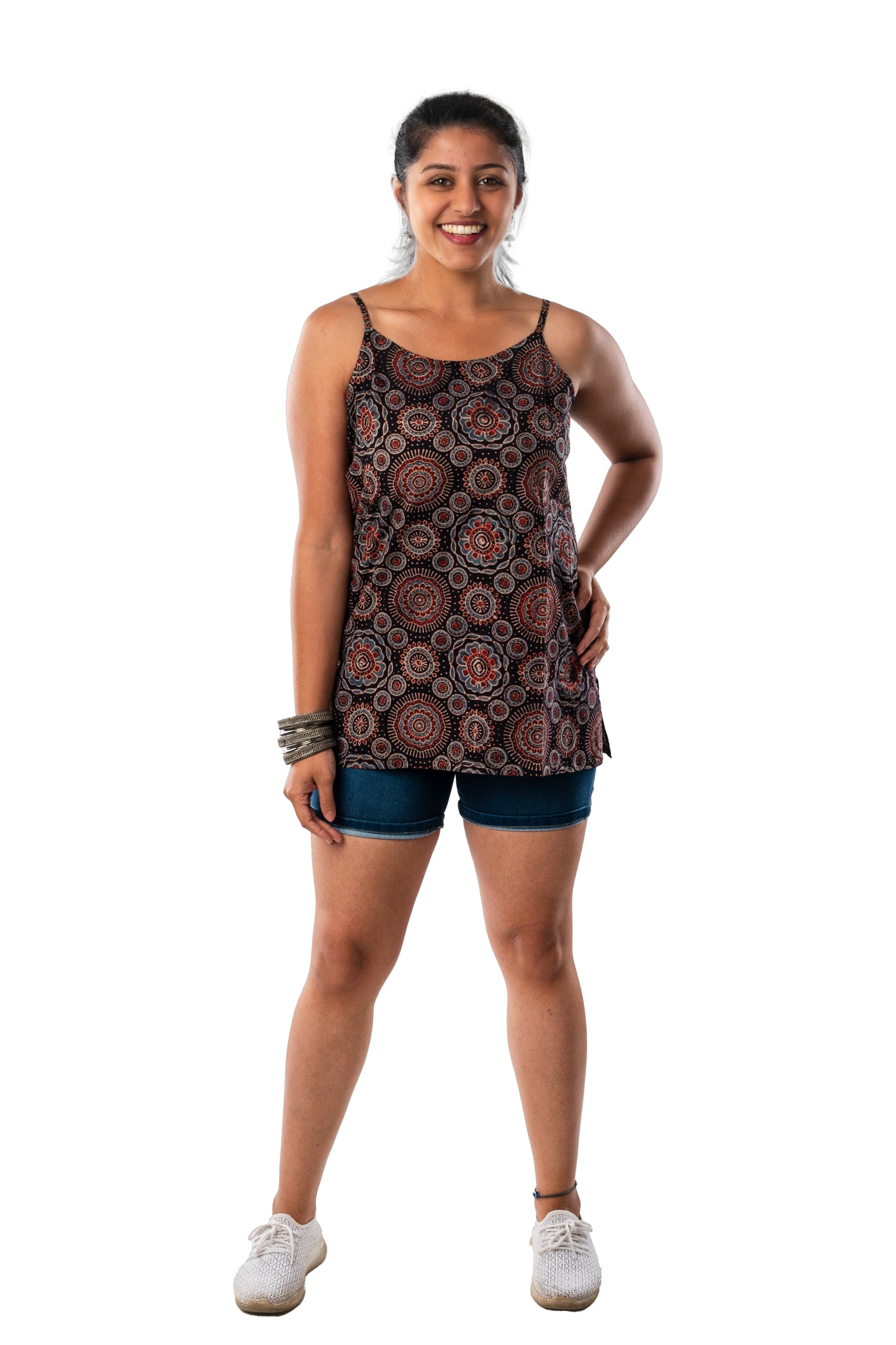 Black Ajrakh Spaghetti Short Top