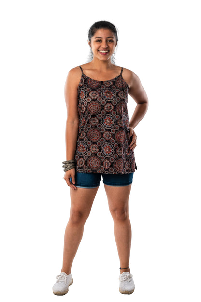 Black Ajrakh Spaghetti Short Top
