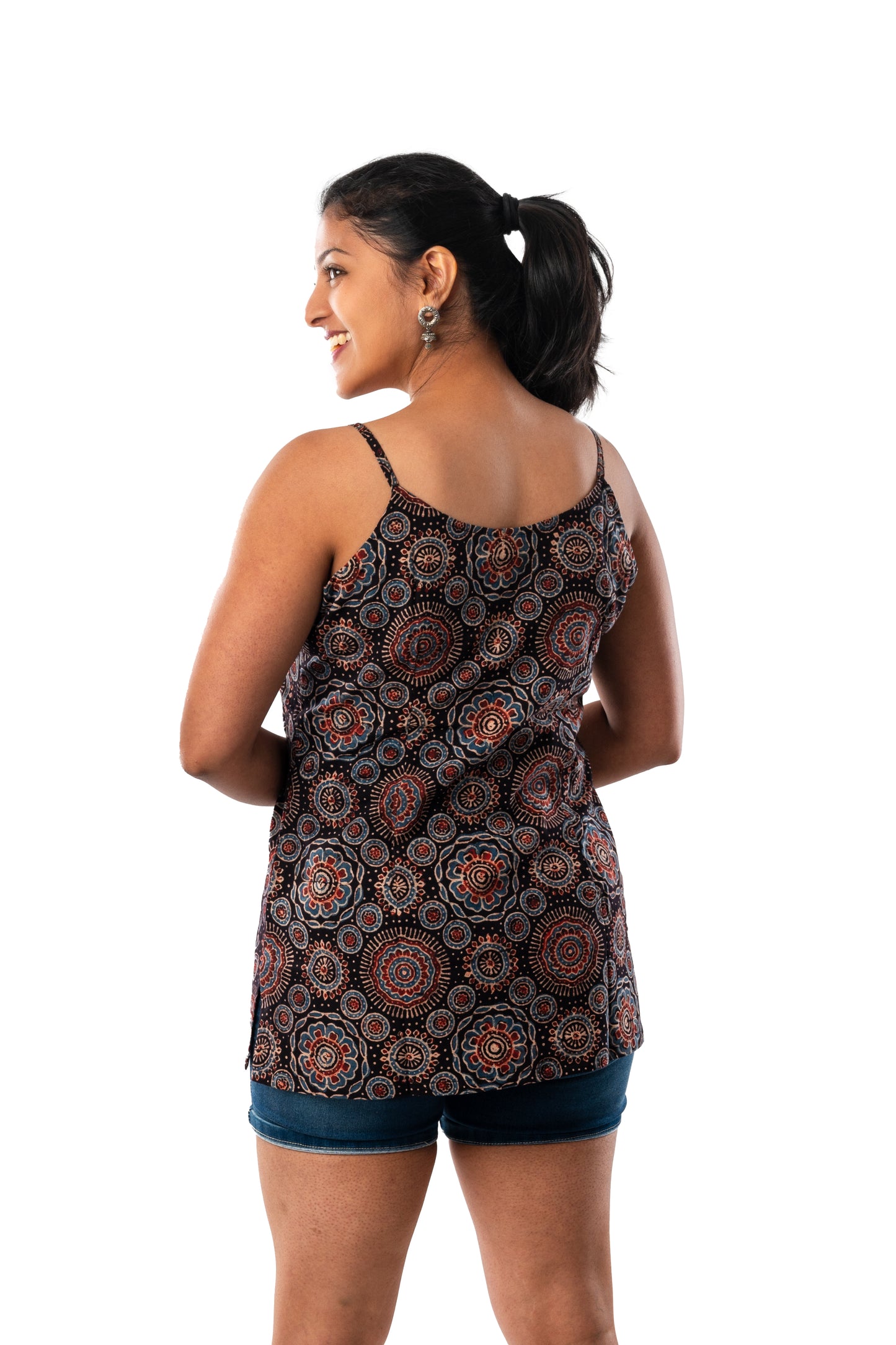 Black Ajrakh Spaghetti Short Top