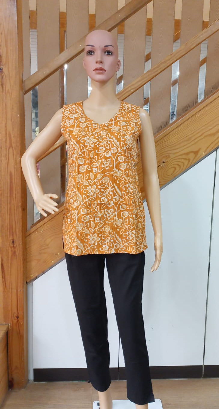 Orange Kantha Cotton Short Top