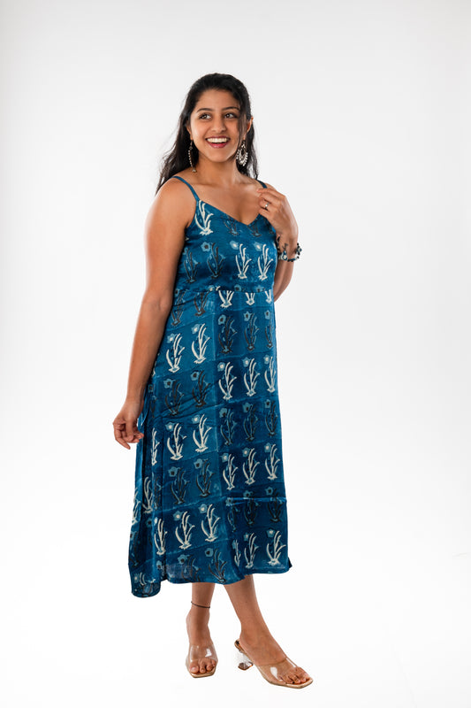 Indigo Modal Ajrakh Spaghetti One Piece