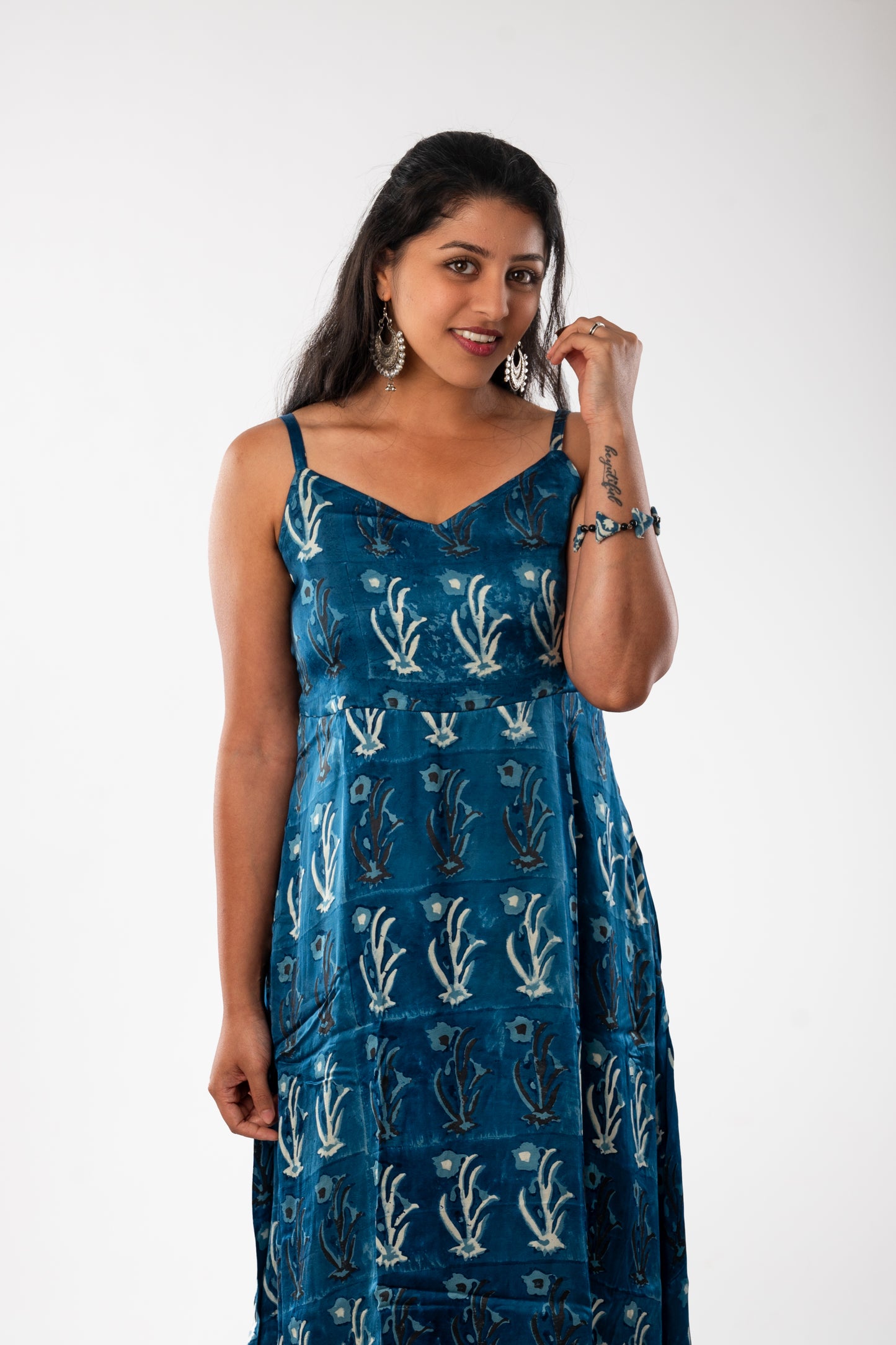 Indigo Modal Ajrakh Spaghetti One Piece