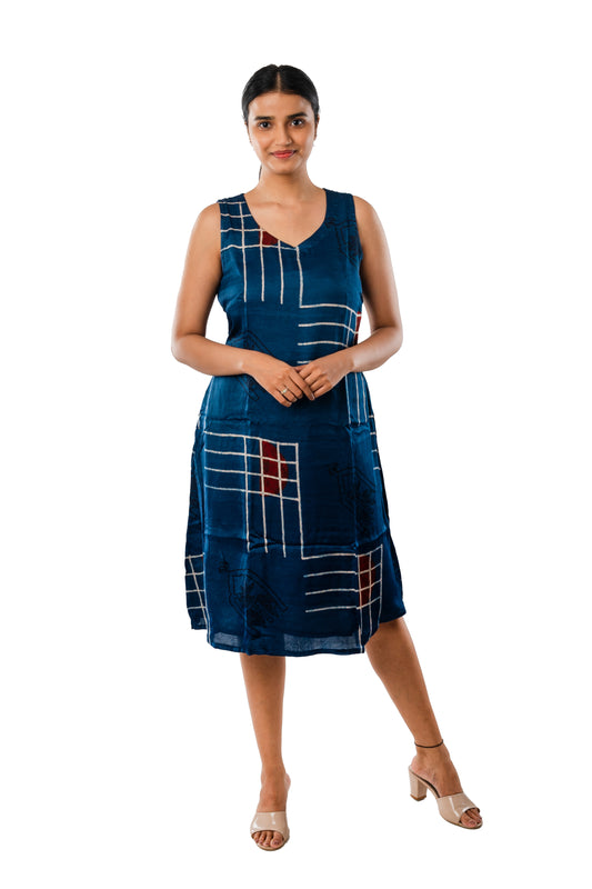 Indigo Modal Ajrakh Sleeveless One Piece