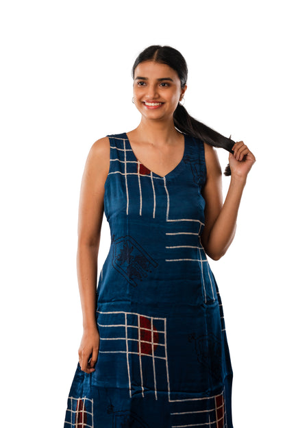 Indigo Modal Ajrakh Sleeveless One Piece
