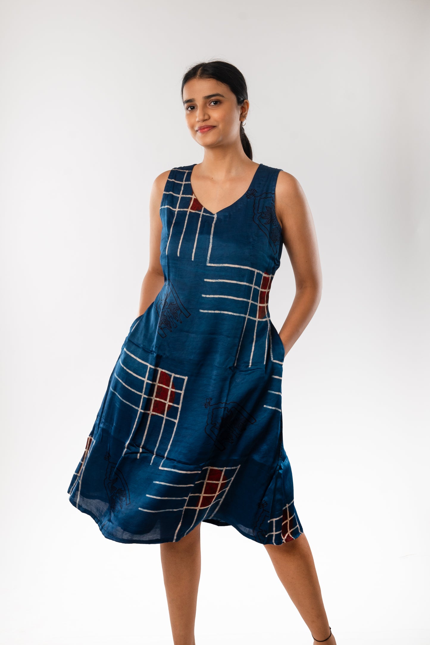 Indigo Modal Ajrakh Sleeveless One Piece