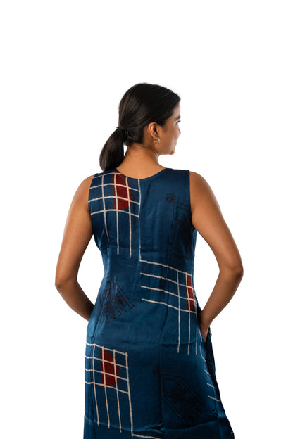 Indigo Modal Ajrakh Sleeveless One Piece