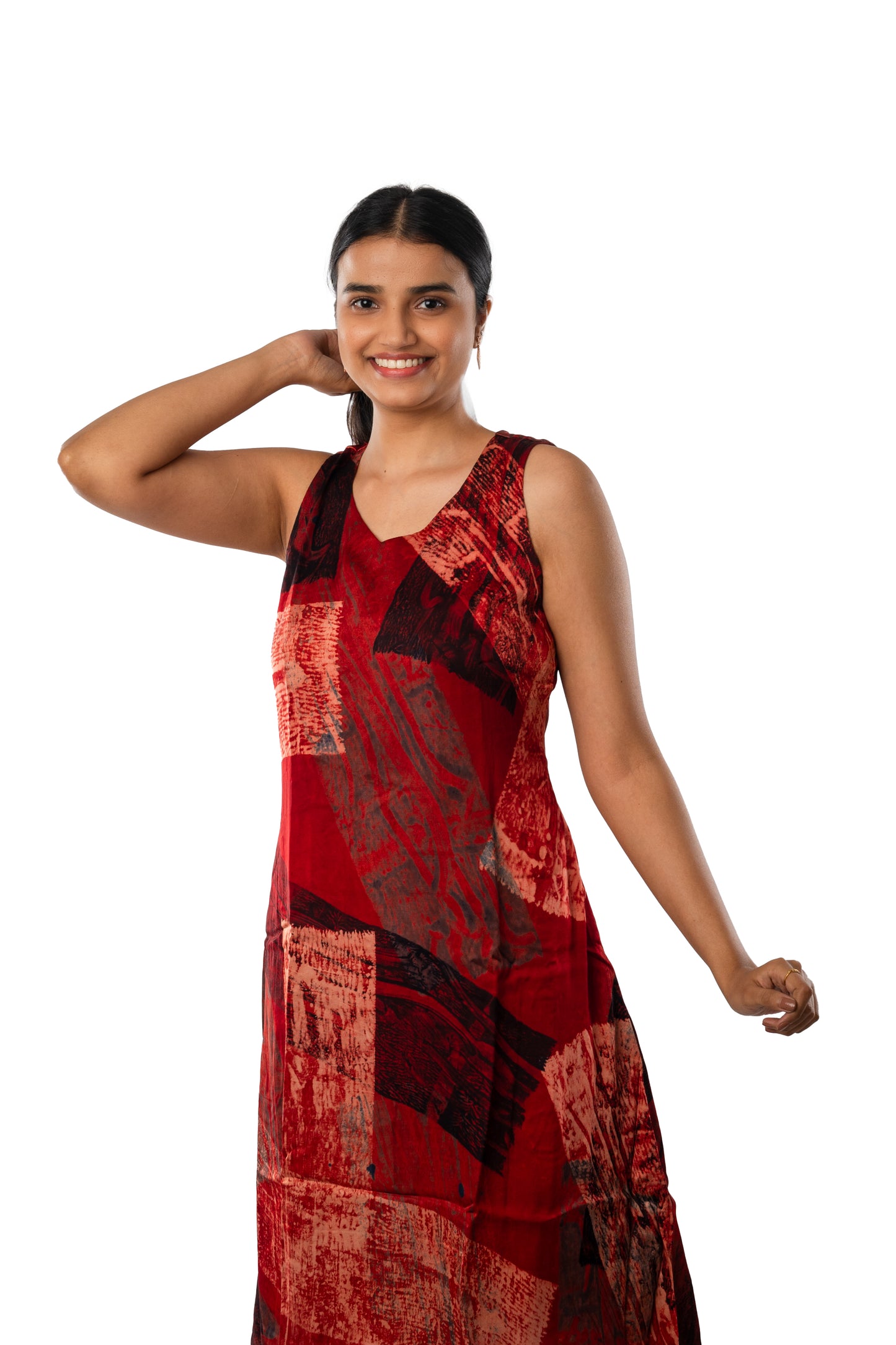 Maroon Modal Ajrakh Sleeveless One Piece