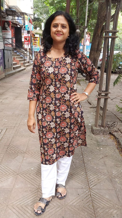 Black Bagru Kalamkari Handblock Printed Cotton Kurta
