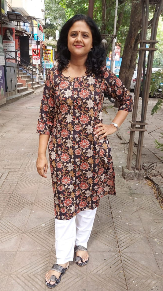 Black Bagru Kalamkari Handblock Printed Cotton Kurta