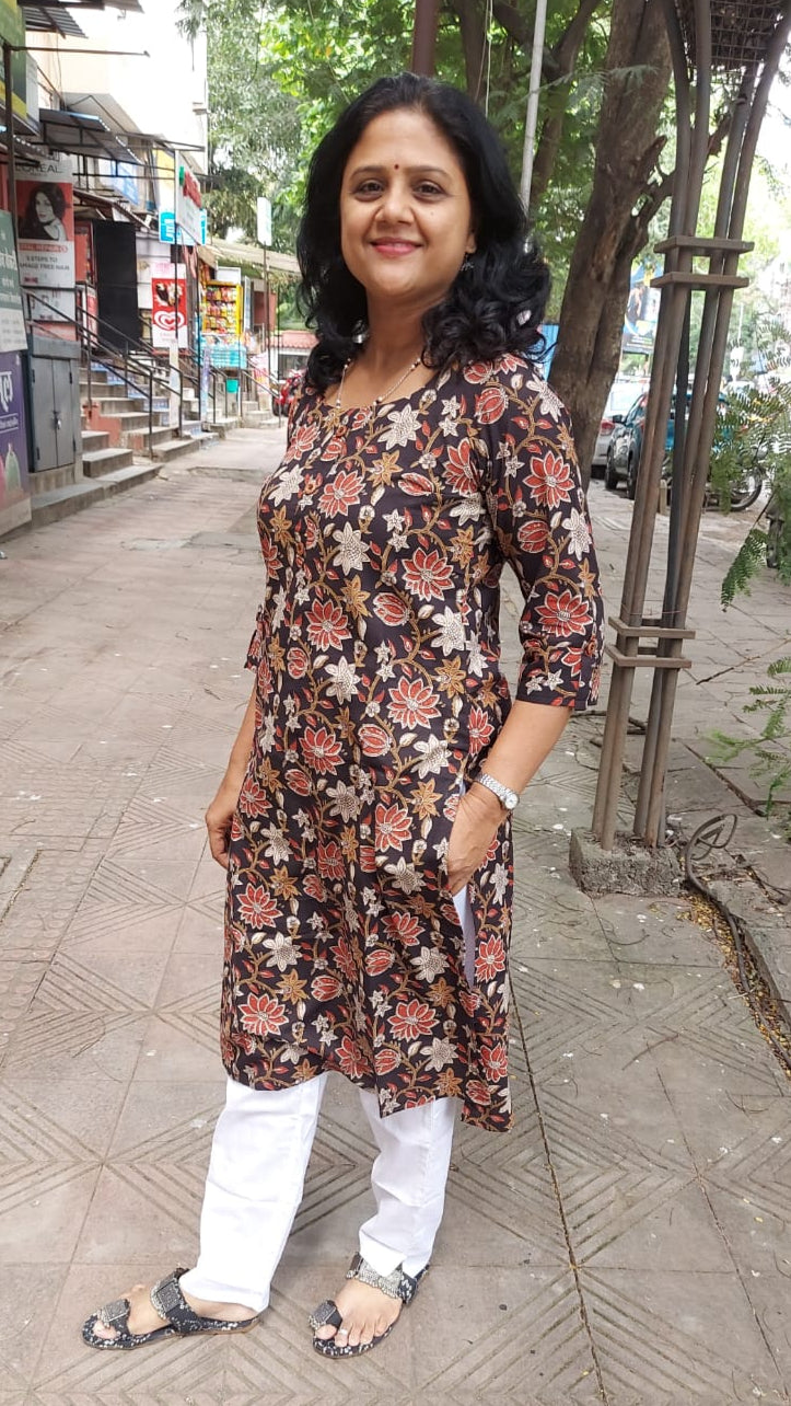 Black Bagru Kalamkari Handblock Printed Cotton Kurta