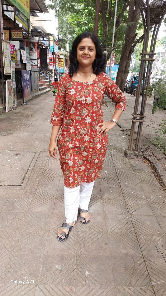Maroon Bagru Kalamkari Handblock Printed Cotton Kurta