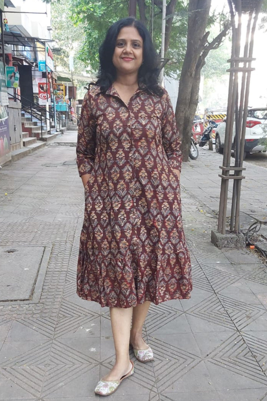 Jahota handblock printed Maroon One Piece