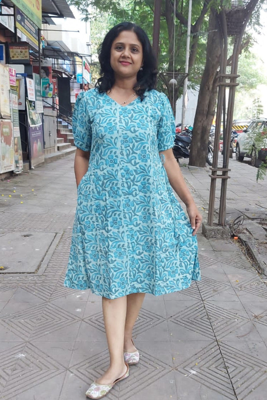 Jahota handblock printed Sky Blue One Piece