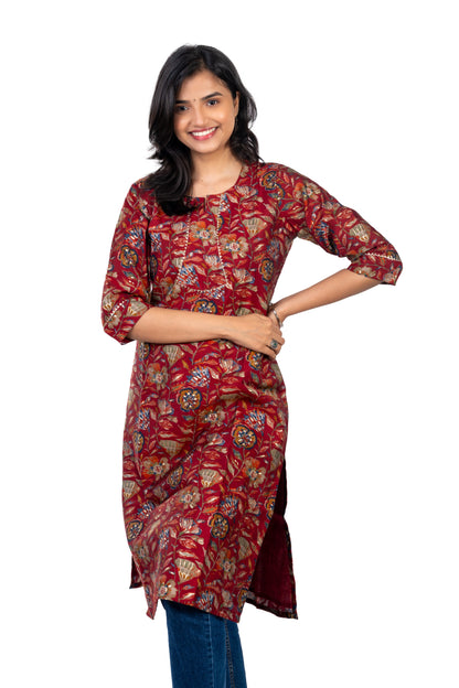 Red Chanderi Foil Kurta
