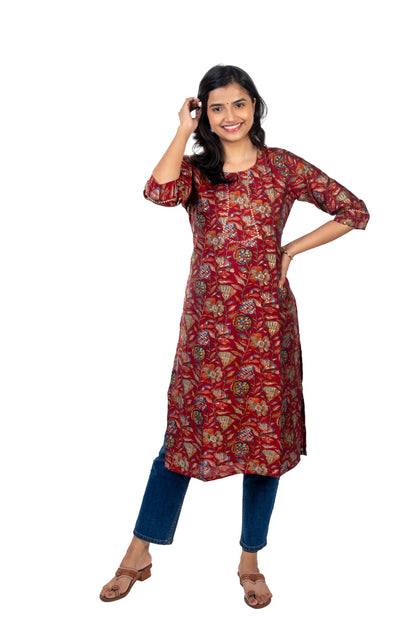 Red Chanderi Foil Kurta