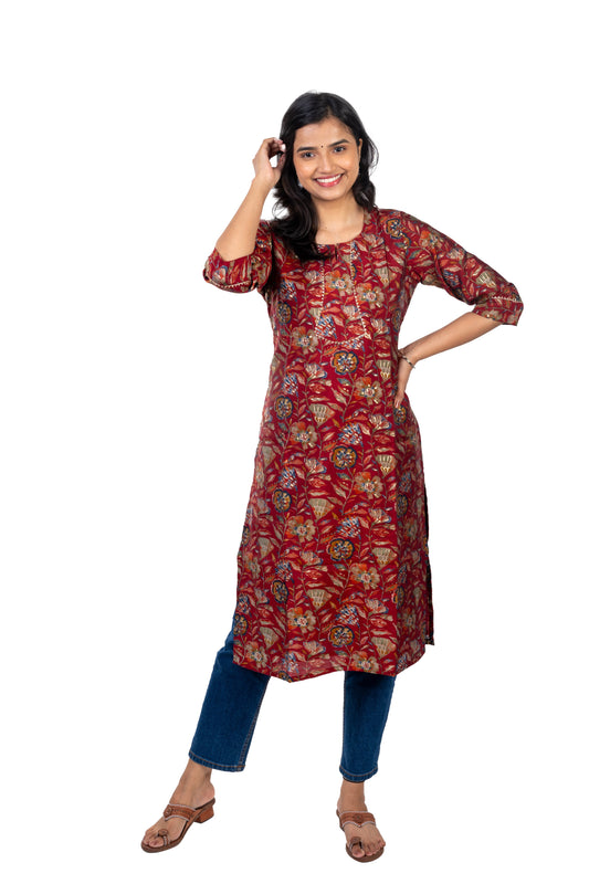 Red Chanderi Foil Kurta