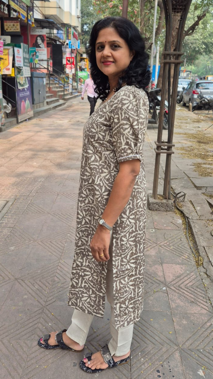 Clay Pure Cotton Dabu Hand Block Printed Elbow Sleeved Long Kurta