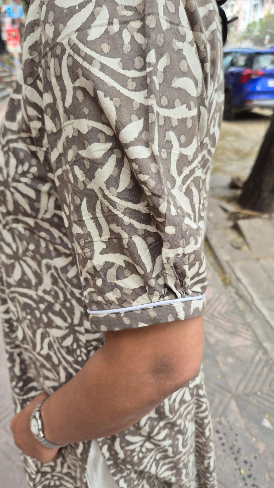 Clay Pure Cotton Dabu Hand Block Printed Elbow Sleeved Long Kurta