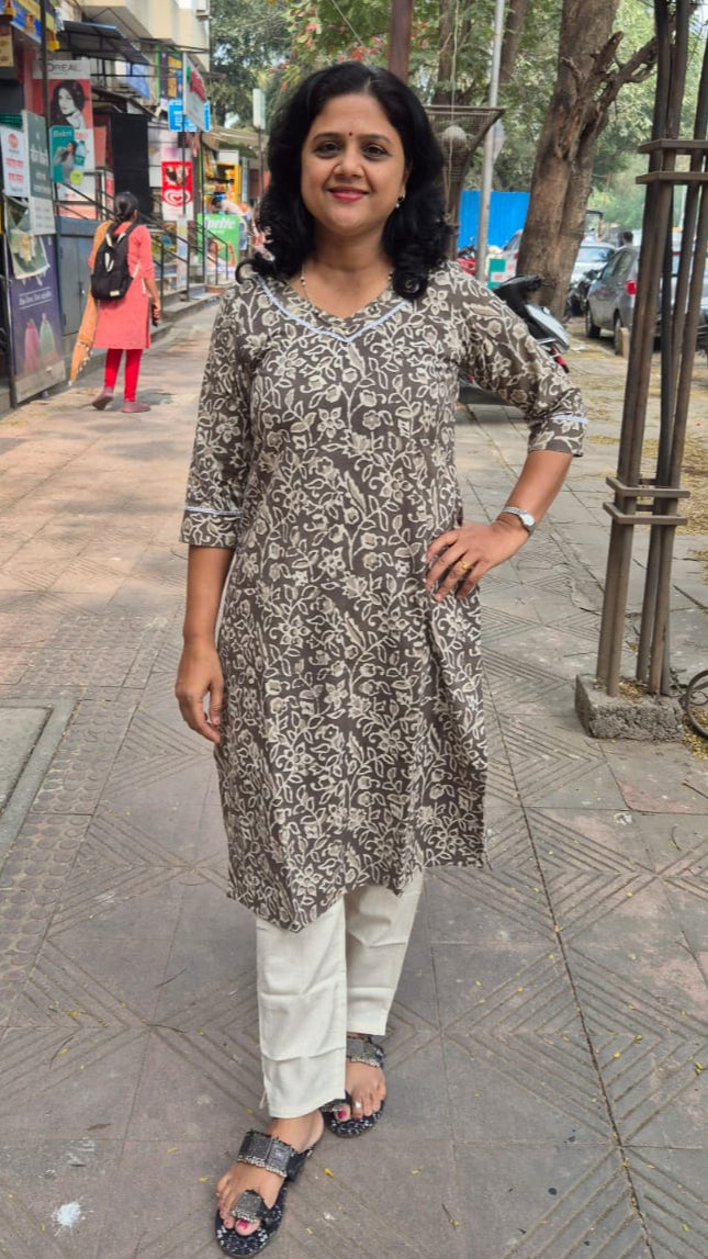Clay Pure Cotton Dabu Hand Block Printed Long Kurta