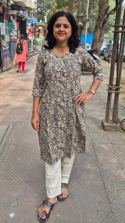 Clay Pure Cotton Dabu Hand Block Printed Long Kurta