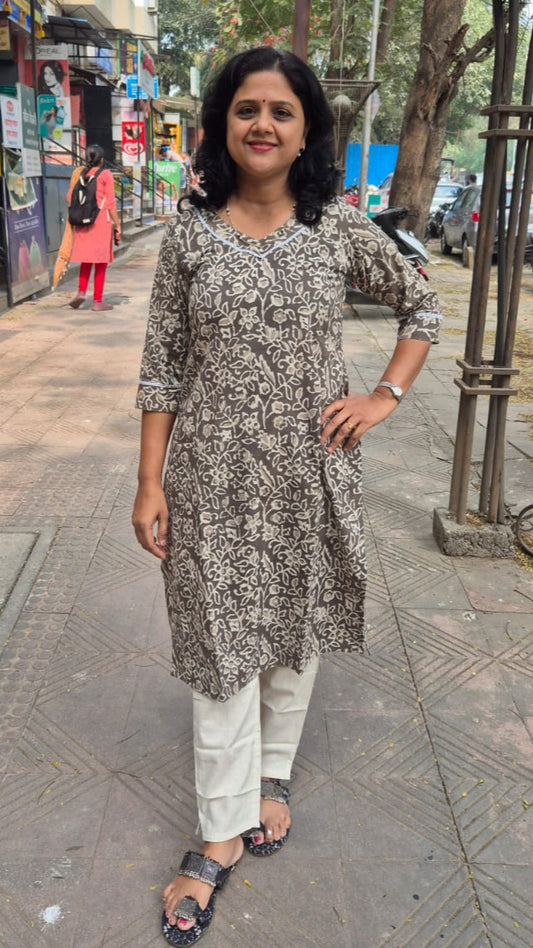 Clay Pure Cotton Dabu Hand Block Printed Long Kurta