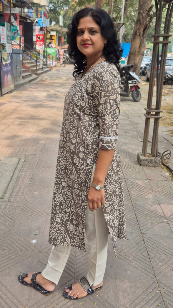 Clay Pure Cotton Dabu Hand Block Printed Long Kurta