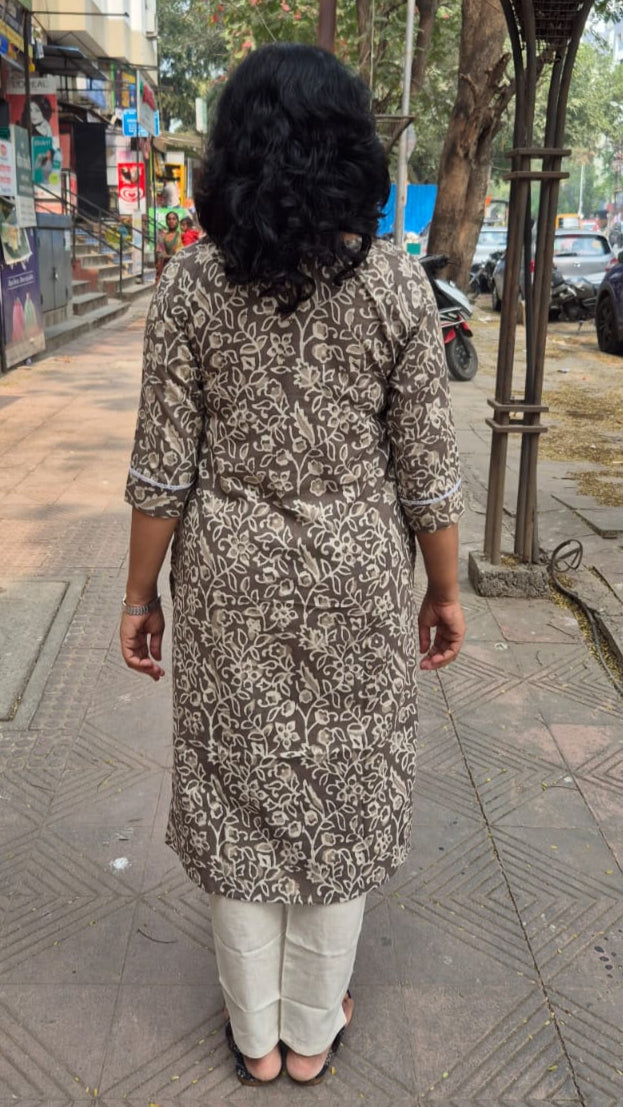 Clay Pure Cotton Dabu Hand Block Printed Long Kurta