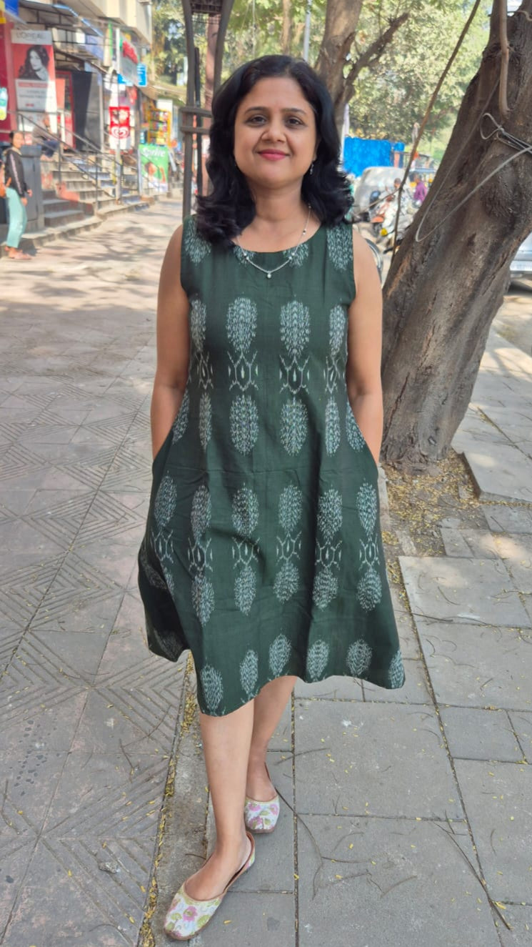 Green Handloom Ikkat One Piece
