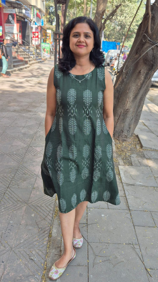 Green Handloom Ikkat One Piece
