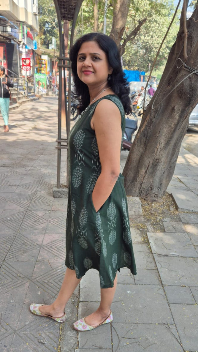 Green Handloom Ikkat One Piece