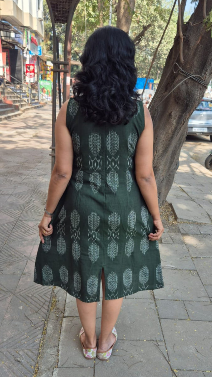 Green Handloom Ikkat One Piece
