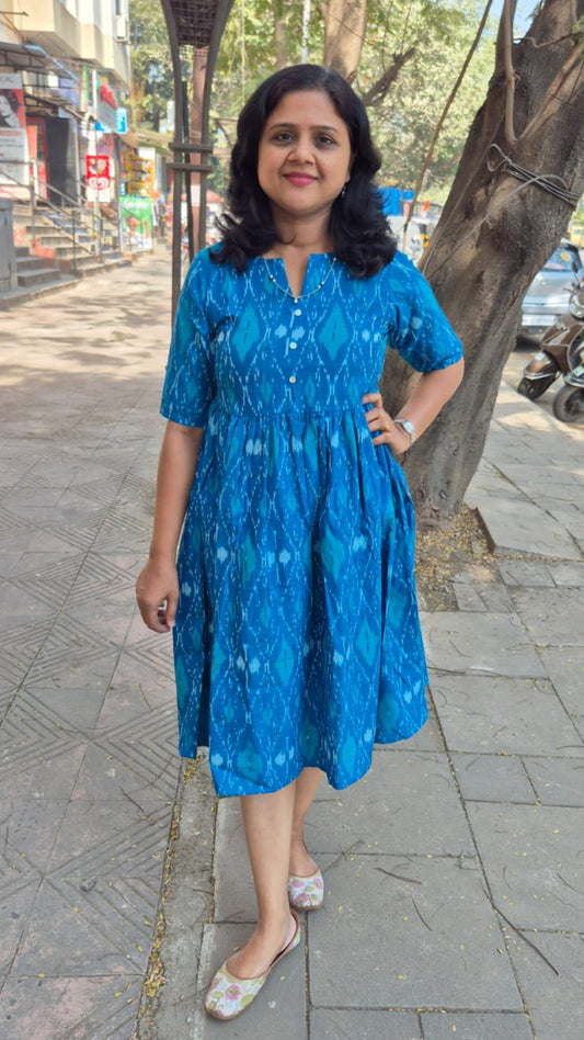 Sea Green Handloom Ikkat One Piece