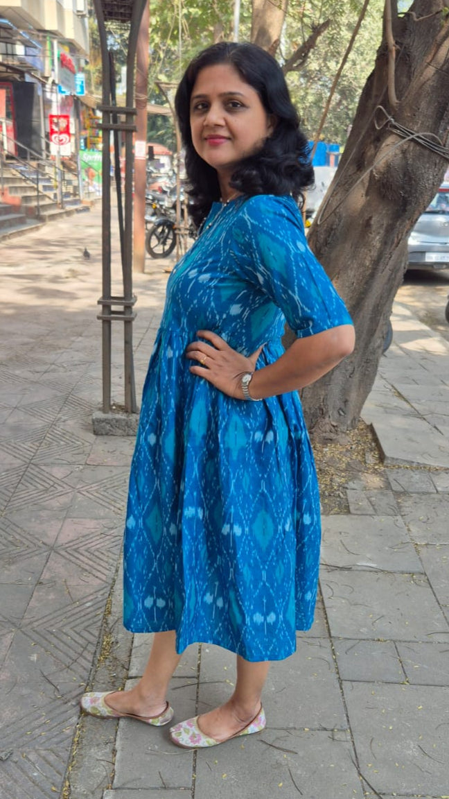 Sea Green Handloom Ikkat One Piece
