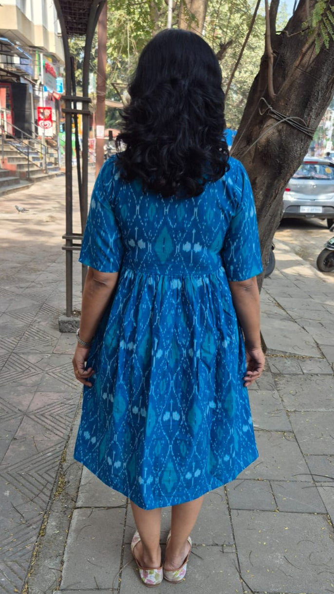 Sea Green Handloom Ikkat One Piece
