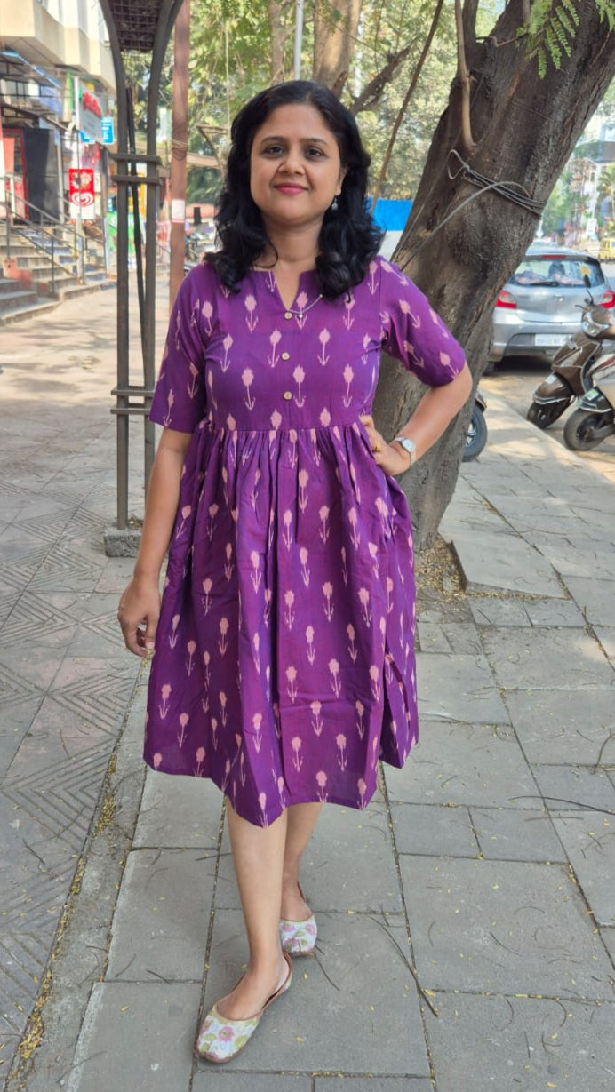 Magenta Handloom Ikkat One Piece