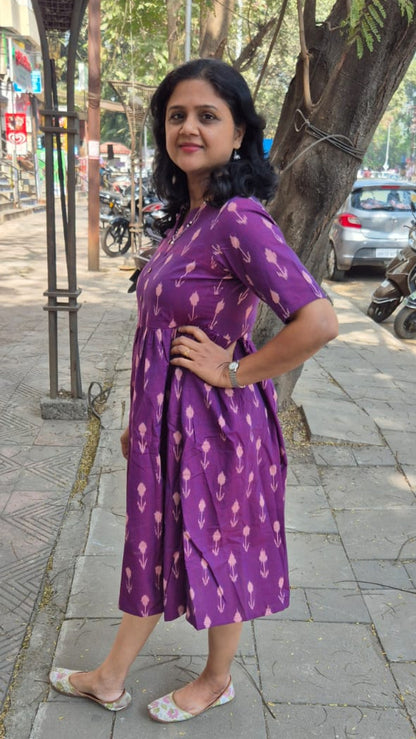 Magenta Handloom Ikkat One Piece