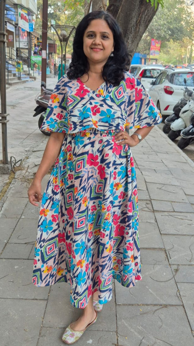 Sky Blue Pure Cotton Long One Piece with Cape