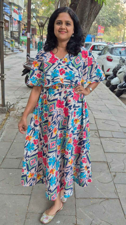 Sky Blue Pure Cotton Long One Piece with Cape