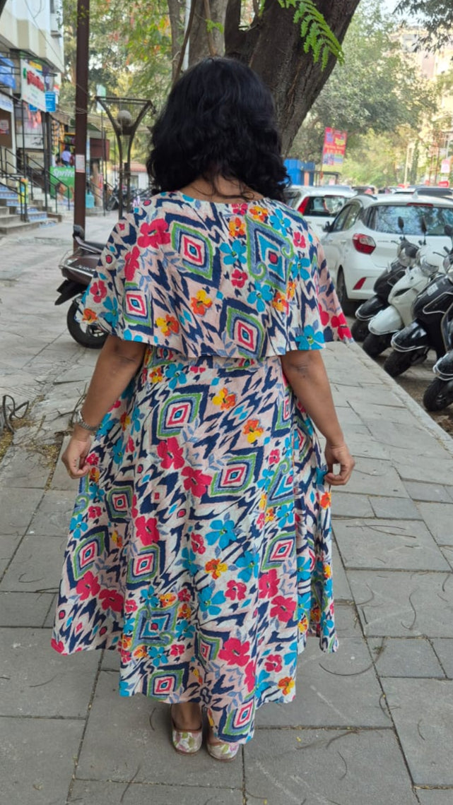 Sky Blue Pure Cotton Long One Piece with Cape