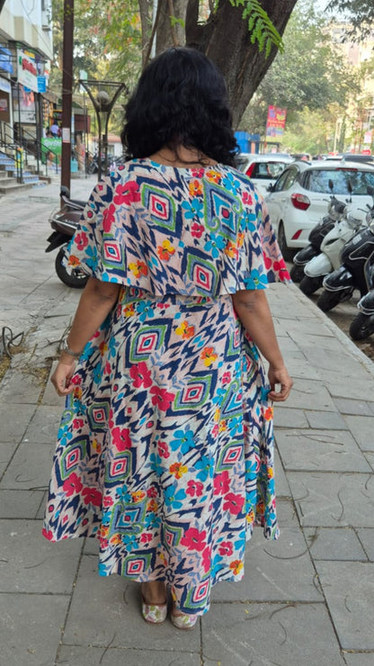 Sky Blue Pure Cotton Long One Piece with Cape
