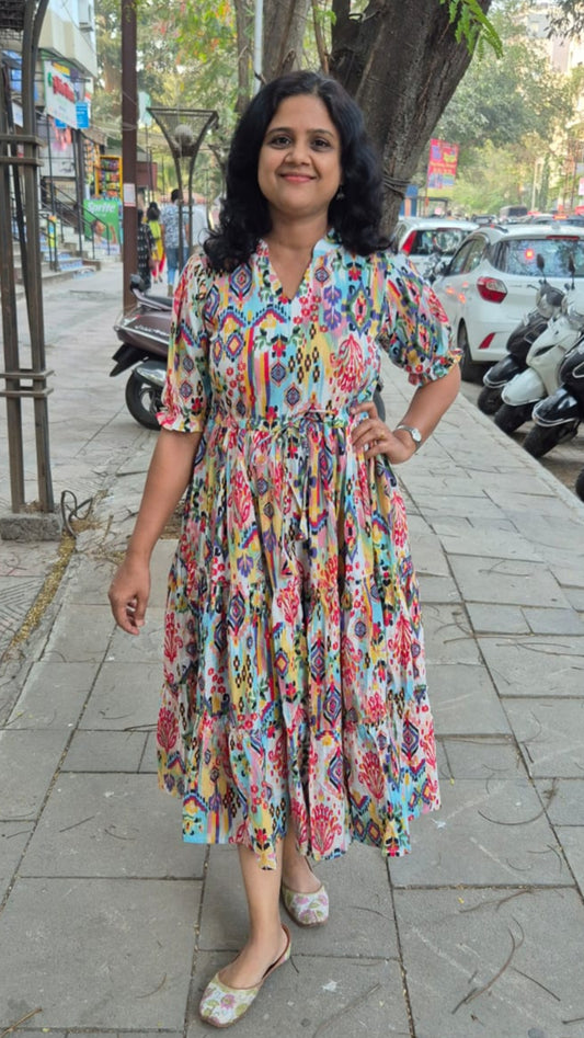 Multicolor Pure Cotton Long One Piece