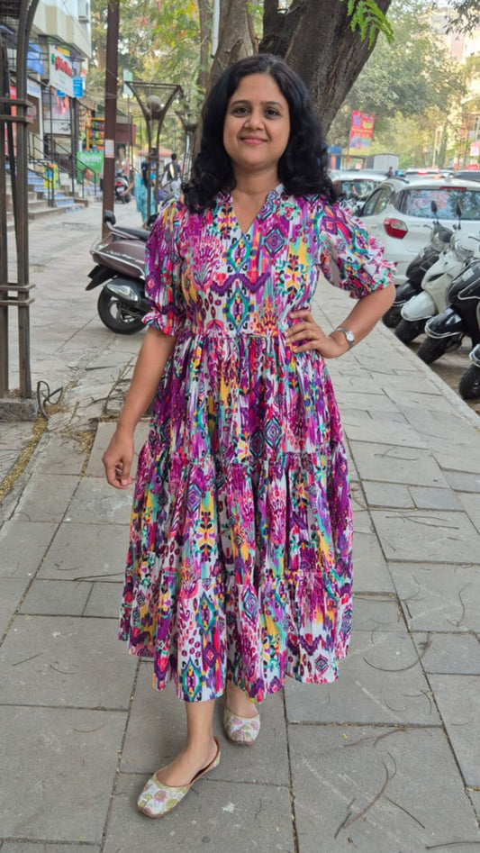 Purple Pure Cotton Layered Long One Piece