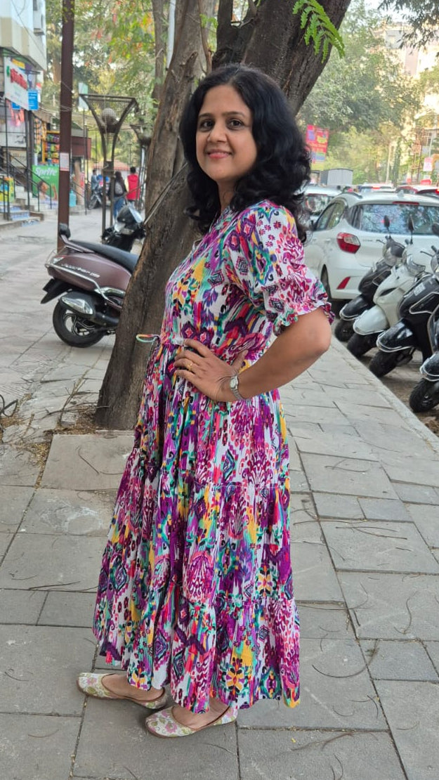 Purple Pure Cotton Layered Long One Piece