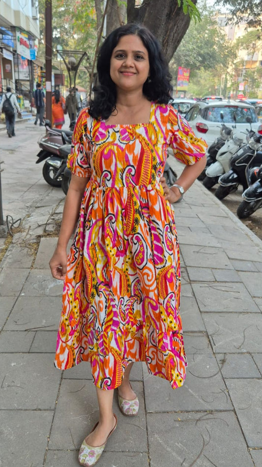 Orange Pure Cotton Layered Long One Piece
