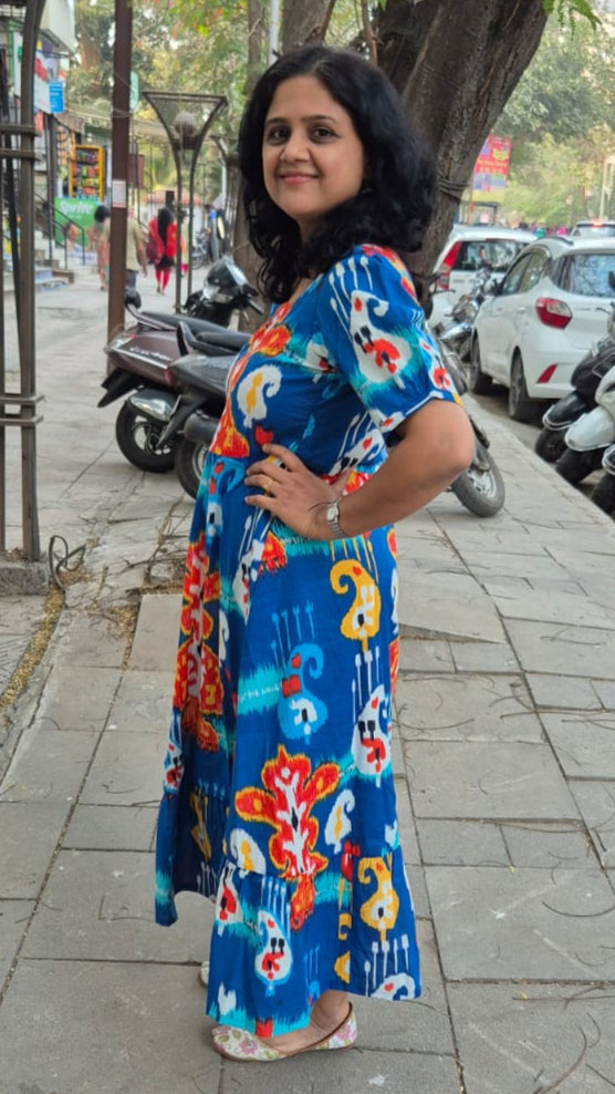 Blue Pure Cotton Long One Piece